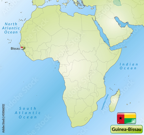 Übersichtskarte von Guinea-Bissau mit Landesflagge