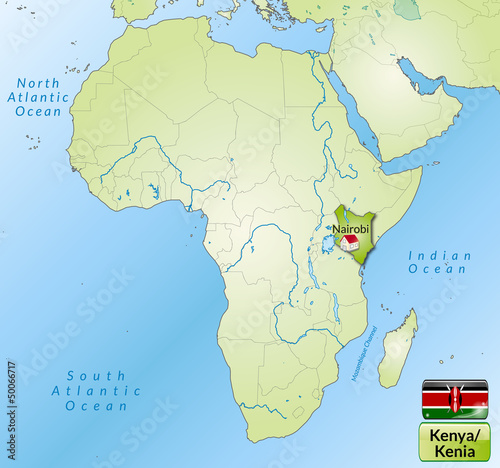 Übersichtskarte von Kenia mit Landesflagge