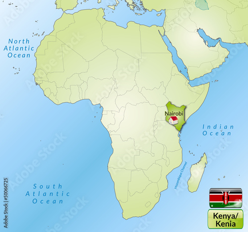 Übersichtskarte von Kenia mit Landesflagge