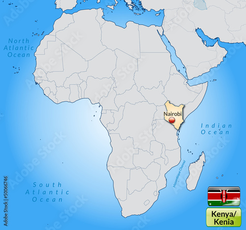 Übersichtskarte von Kenia mit Landesflagge