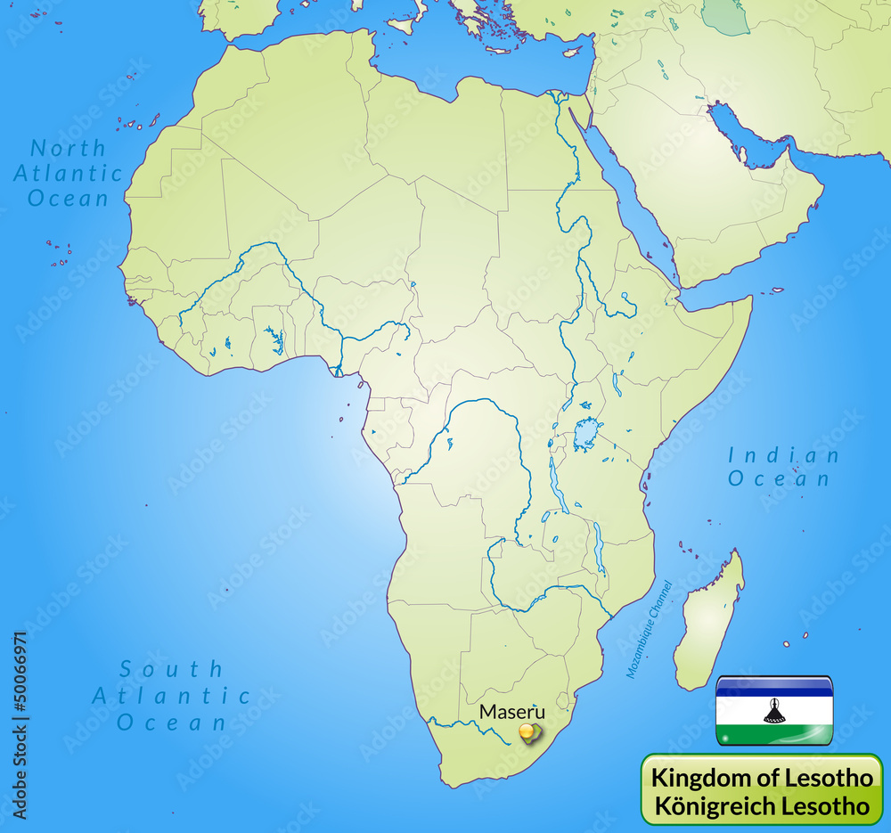 Obraz premium Übersichtskarte von Lesotho mit Landesflagge