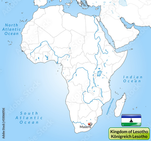 Übersichtskarte von Lesotho mit Landesflagge