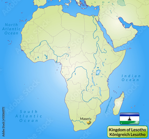Übersichtskarte von Lesotho mit Landesflagge