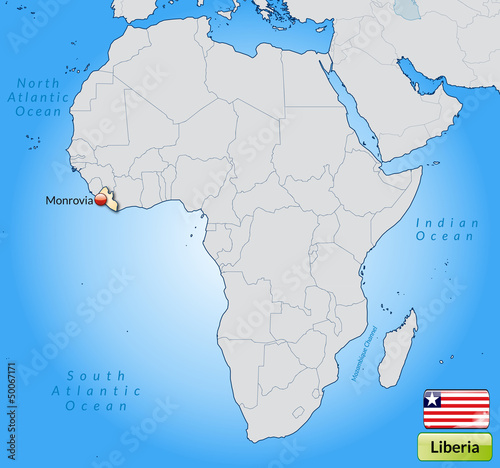 Übersichtskarte von Liberia mit Landesflagge