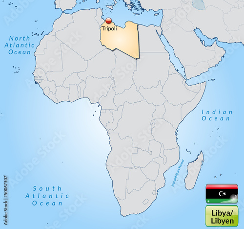 Übersichtskarte von Libyen mit Landesflagge