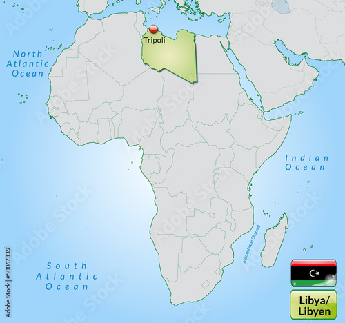 Übersichtskarte von Libyen mit Landesflagge