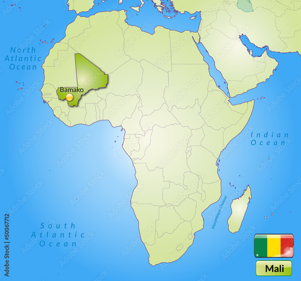 Fototapeta premium Mapa przeglądowa Mali z flagą kraju