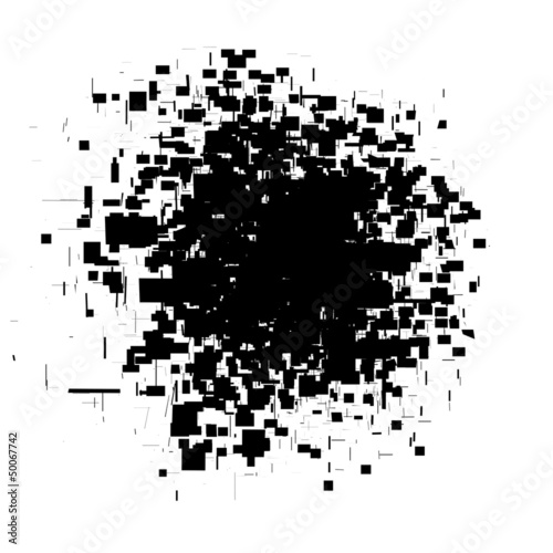 fragmented black silhouette square pattern with hole on white