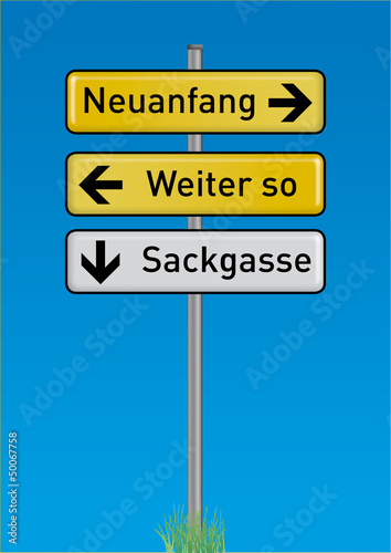 Verkehrsschild; Coaching; Neuanfang; Strom; Änderung, Sackgasse