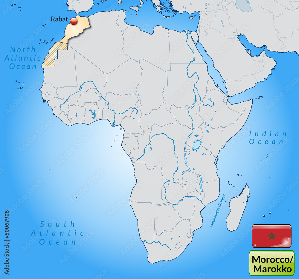 Übersichtskarte von Marokko mit Landesflagge