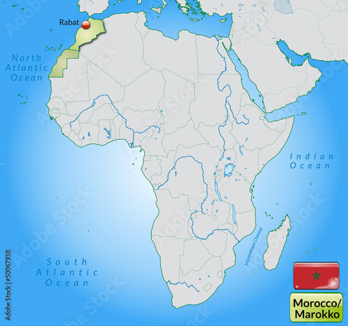 Übersichtskarte von Marokko mit Landesflagge