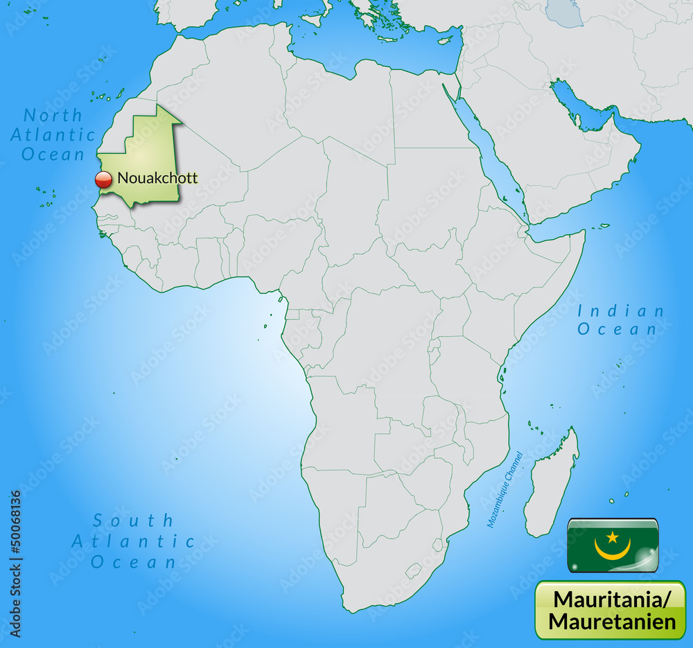 Übersichtskarte von Mauretanien mit Landesflagge