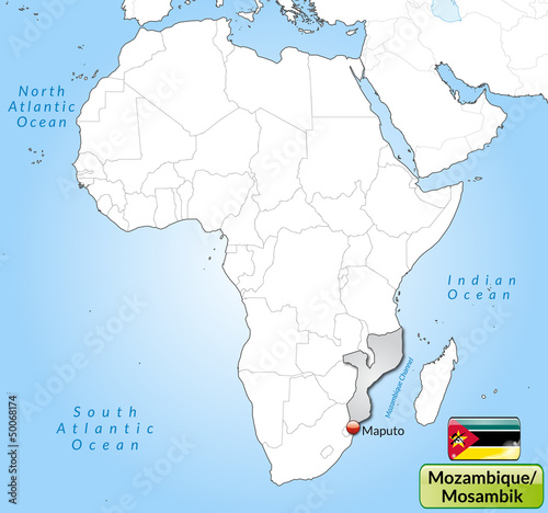 Übersichtskarte von Mosambik mit Landesflagge