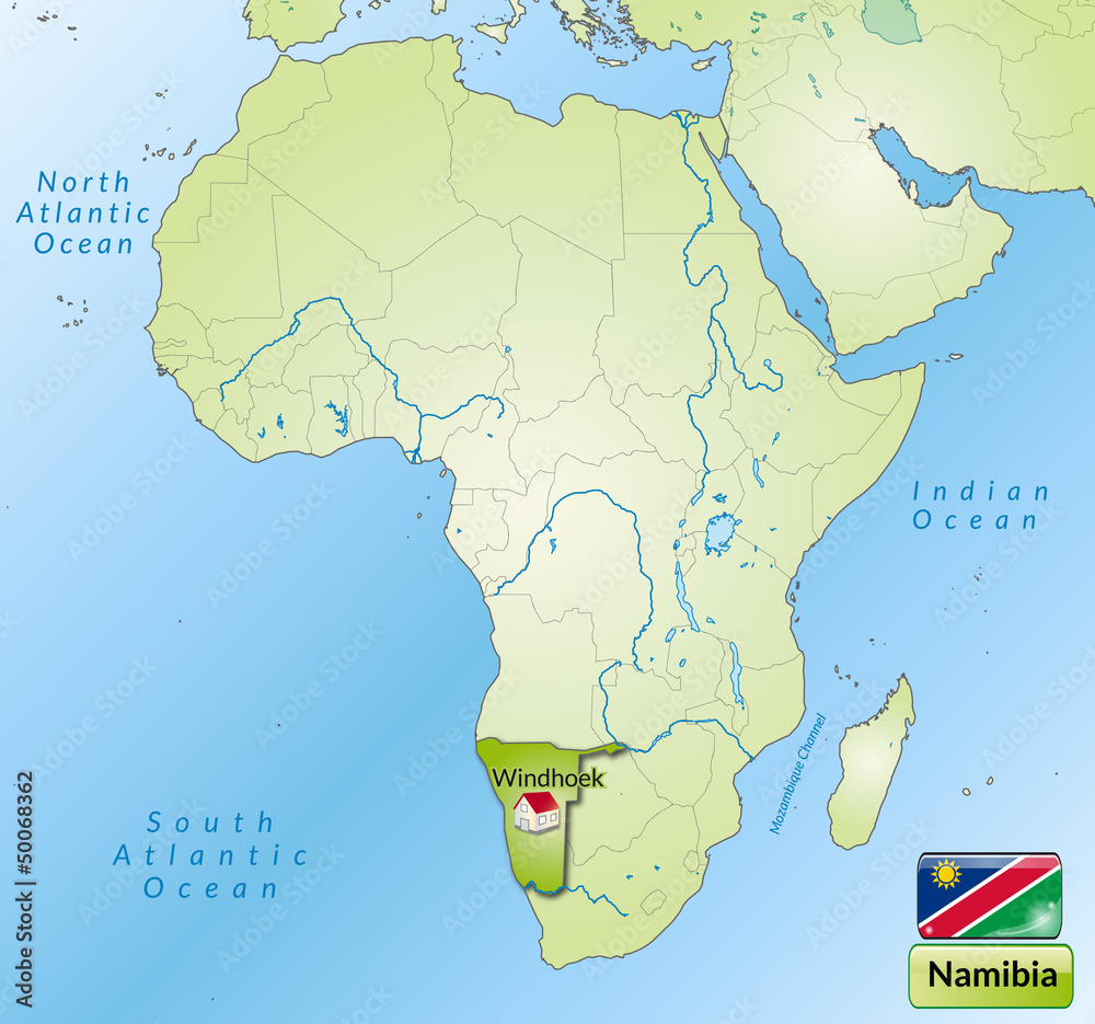 Obraz premium Übersichtskarte von Namibia mit Landesflagge