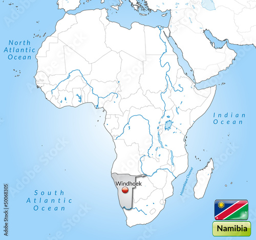 Übersichtskarte von Namibia mit Landesflagge