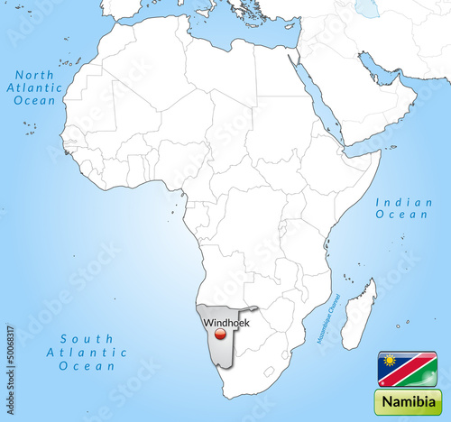 Übersichtskarte von Namibia mit Landesflagge