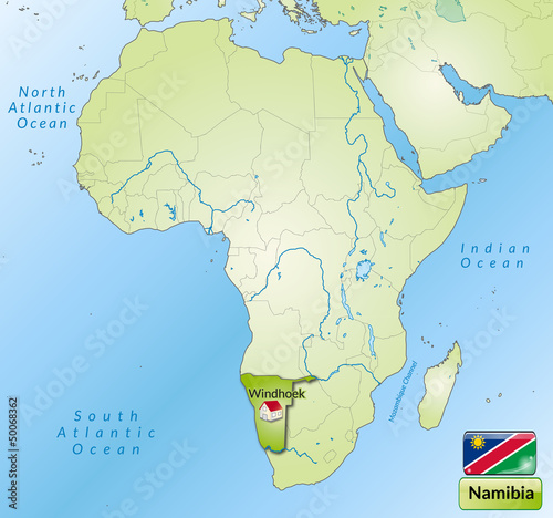 Übersichtskarte von Namibia mit Landesflagge