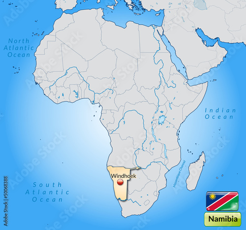 Übersichtskarte von Namibia mit Landesflagge