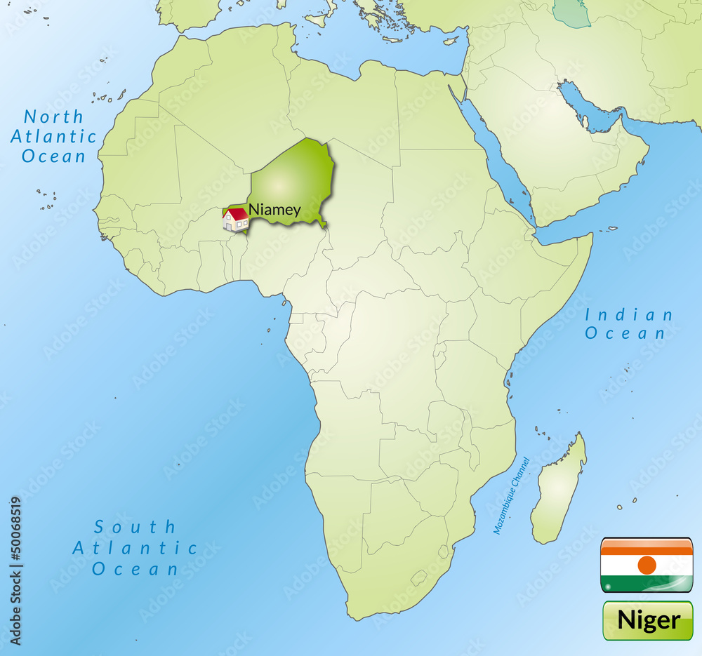 Übersichtskarte von Niger mit Landesflagge