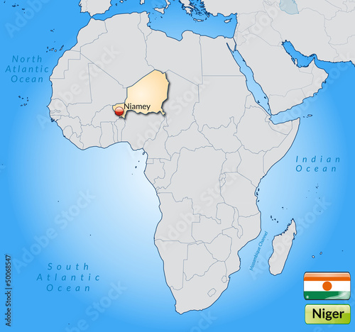 Übersichtskarte von Niger mit Landesflagge