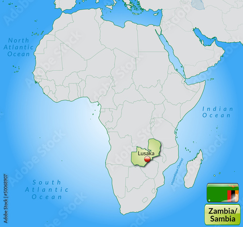 Übersichtskarte von Sambia mit Landesflagge