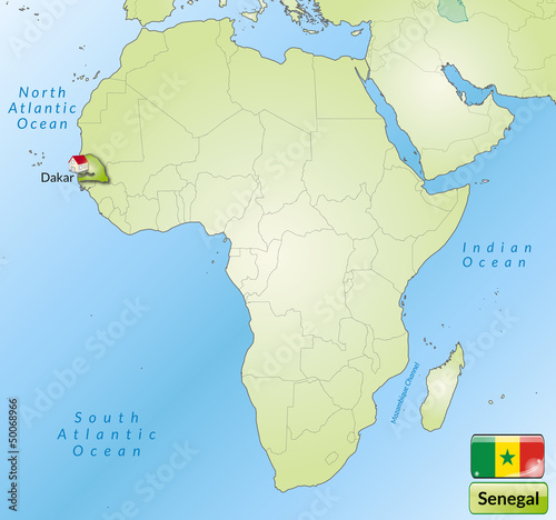   bersichtskarte von Senegal mit Landesflagge