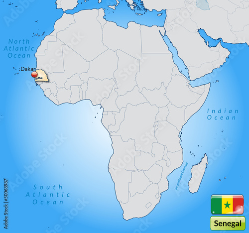   bersichtskarte von Senegal mit Landesflagge