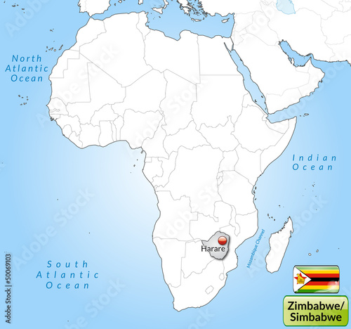 Übersichtskarte von Simbabwe mit Landesflagge