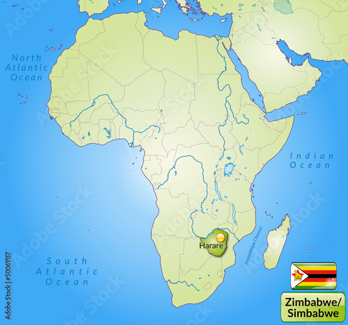 Übersichtskarte von Simbabwe mit Landesflagge