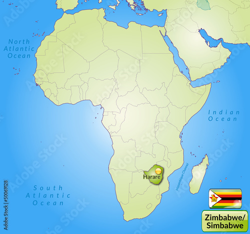 Übersichtskarte von Simbabwe mit Landesflagge
