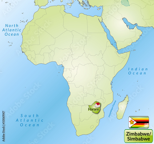 Übersichtskarte von Simbabwe mit Landesflagge