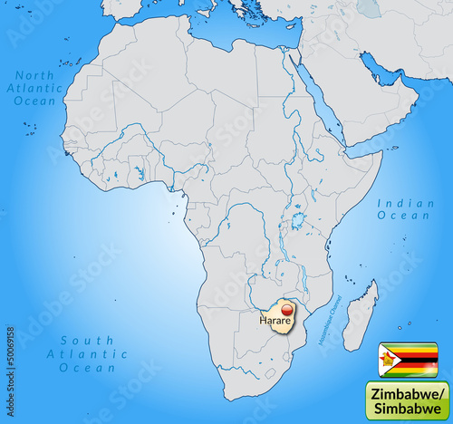 Übersichtskarte von Simbabwe mit Landesflagge