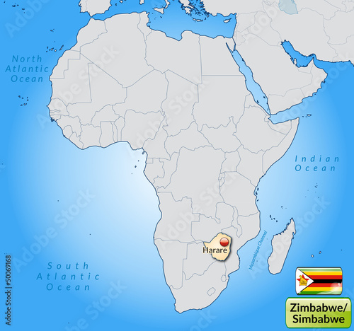 Übersichtskarte von Simbabwe mit Landesflagge