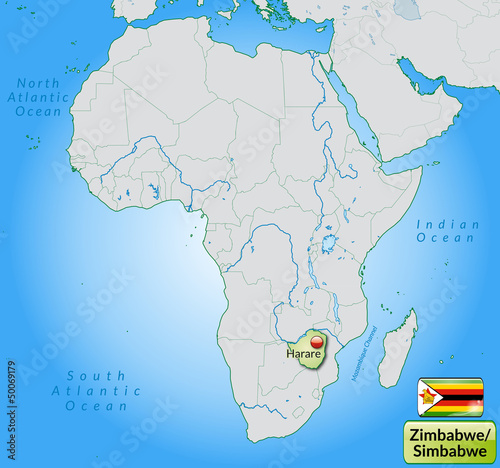 Übersichtskarte von Simbabwe mit Landesflagge