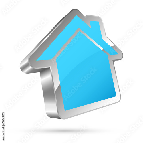 3D House Icon Light Blue/Silver