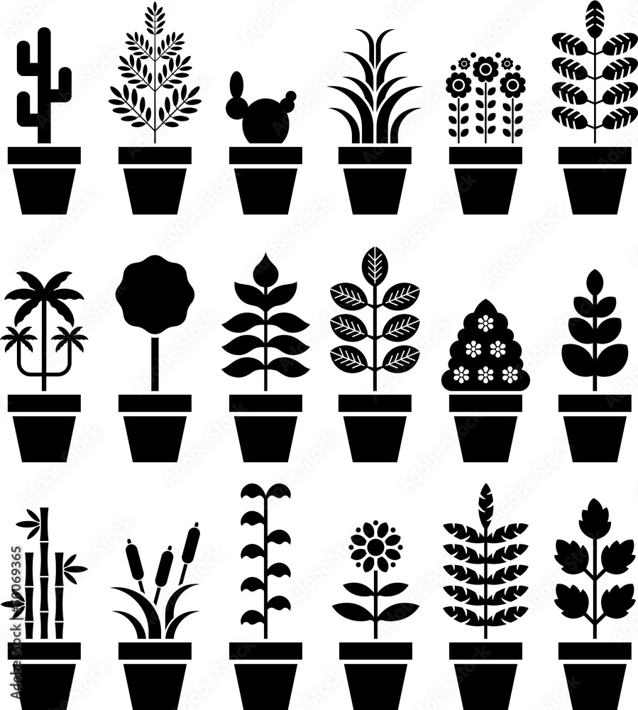 Set of vectorized plants in a pot
