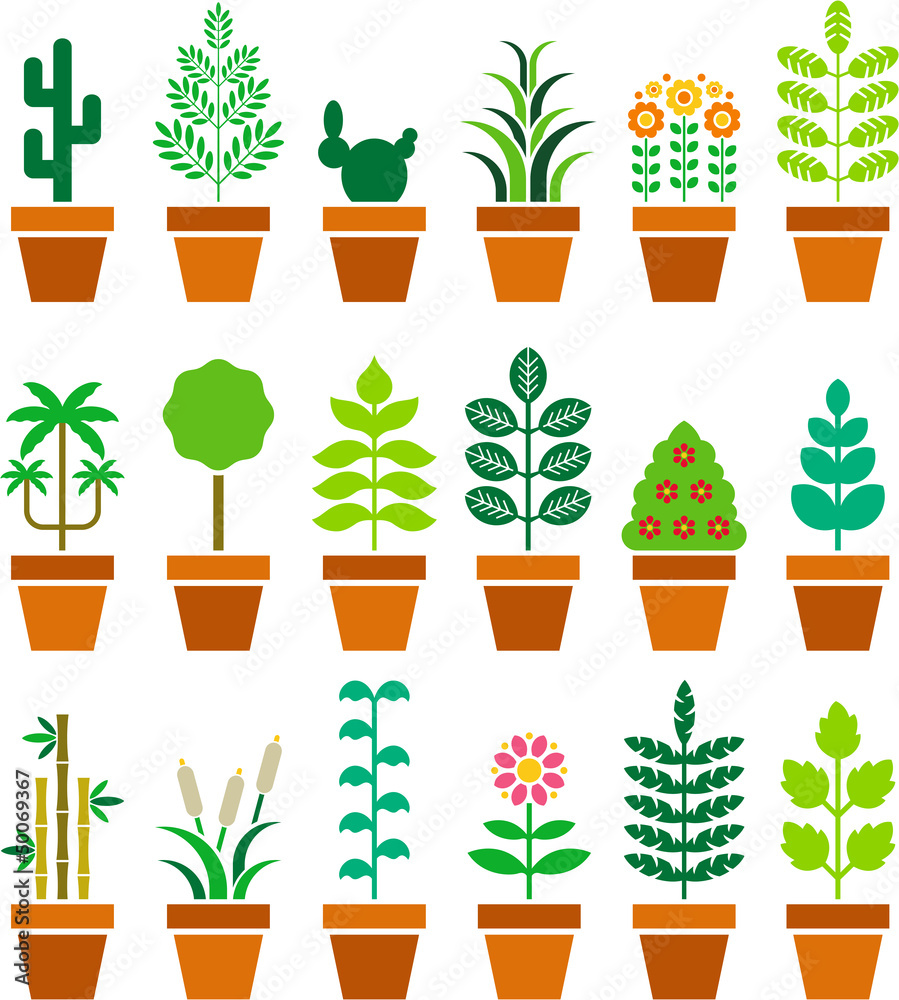 Set of vectorized plants in a pot Set of vectorized plants in a pot