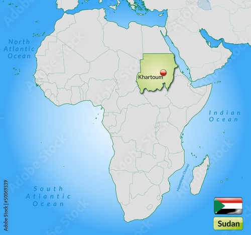 Übersichtskarte des Sudan mit Landesflagge