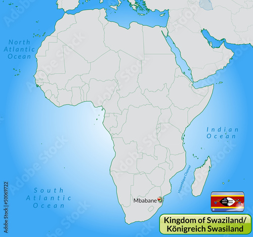 Übersichtskarte von Swasiland mit Landesflagge