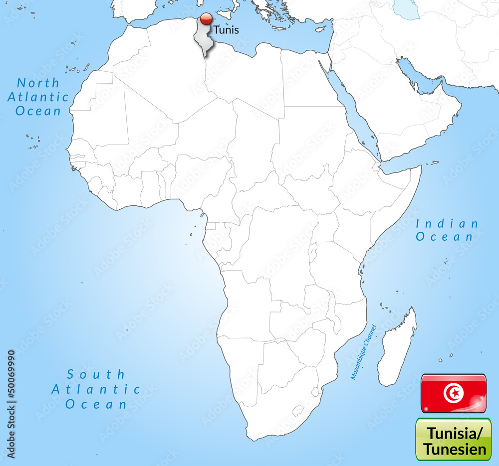 Übersichtskarte von Tunesien mit Landesflagge