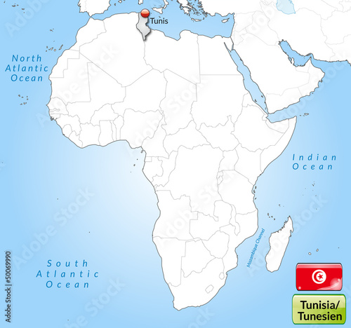 Übersichtskarte von Tunesien mit Landesflagge
