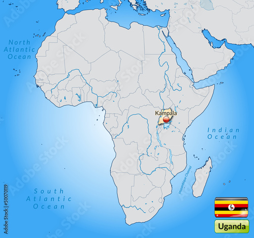 Übersichtskarte von Uganda mit Landesflagge