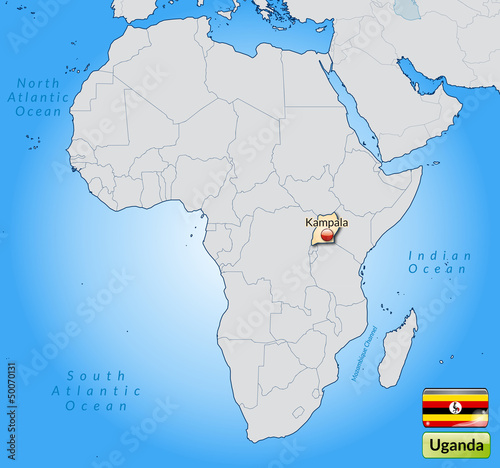 Übersichtskarte von Uganda mit Landesflagge