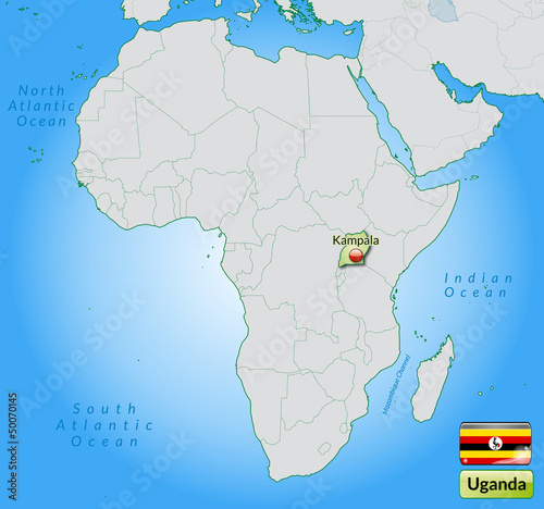 Übersichtskarte von Uganda mit Landesflagge