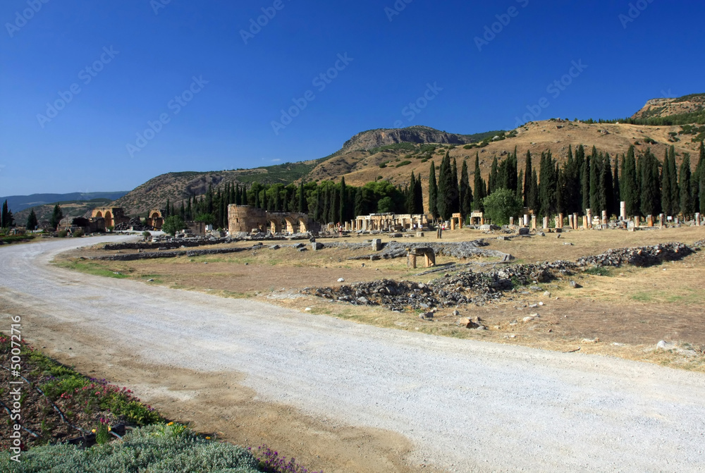 The ruins of the ancient city of Hierapolis, Pamukkale, Turkey