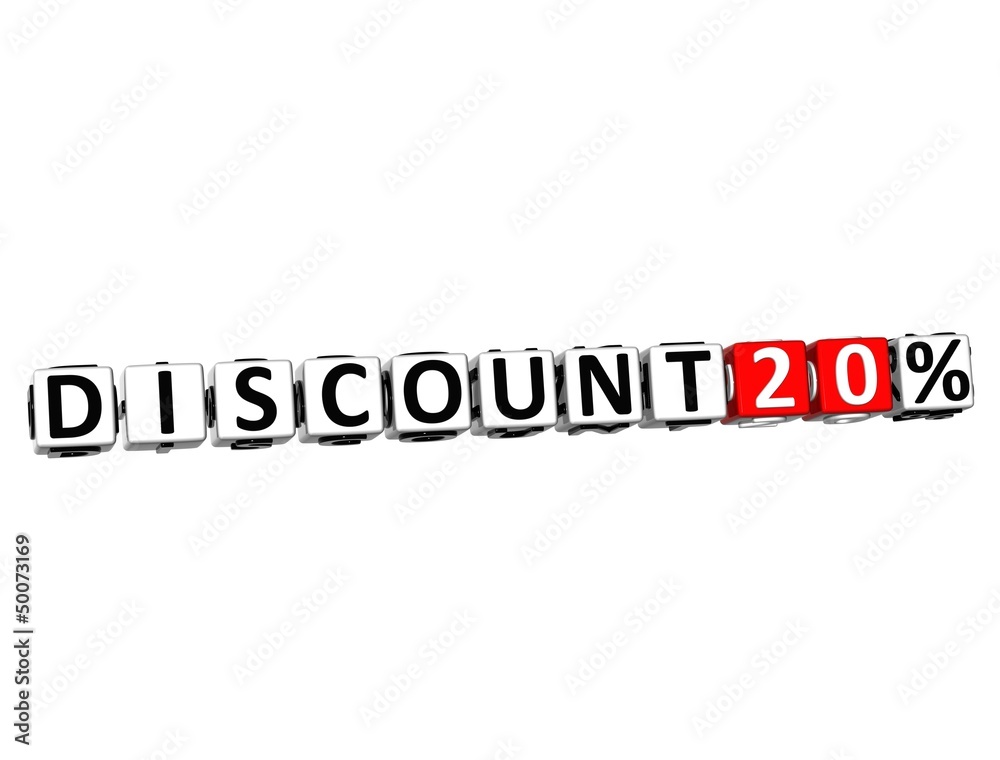 3D Discount 20% Button Click Here Block Text