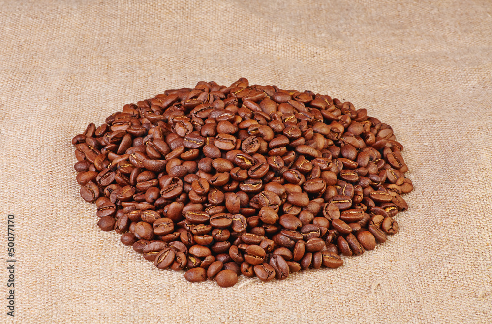 Coffee beans on canvas background Coffee beans on canvas background
