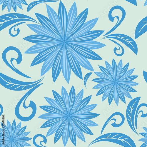 Blue floral seamless pattern.