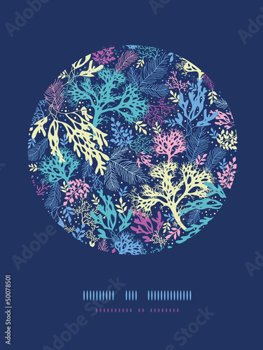 Vector underwater seaweed circle decor pattern background with