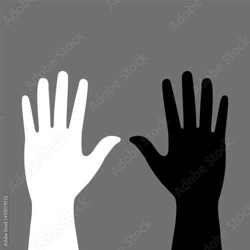 two colored hands on a gray background